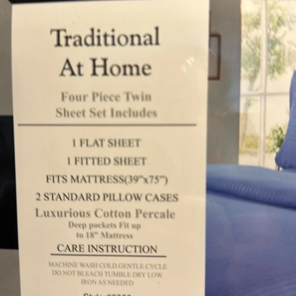Traditional At Home 4pc Twin Sheet Set Royal Blue Stripes embossed